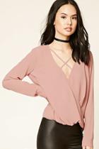 Forever21 Women's  Dusty Pink Surplice Front Top