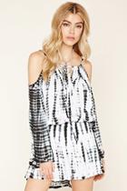 Forever21 Women's  Black & White Boho Me Open-shoulder Dress