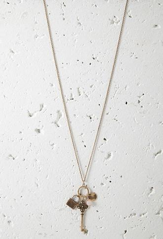 Forever21 Key Pendant Necklace (antic.g/blush)