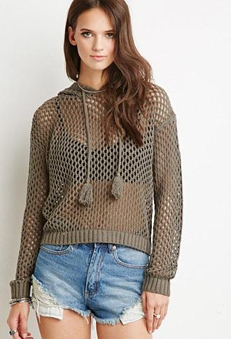 Forever21 Open Knit Tassel Hoodie