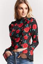 Forever21 Rose Print Bell Sleeve Top