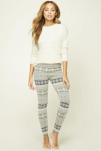 Forever21 Women's  Grey & Cream Fair Isle Leggings