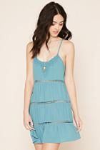 Forever21 Women's  Teal Crochet Gauze Cami Dress