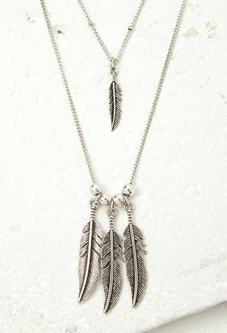 Forever21 Layered Feather Pendant Necklace