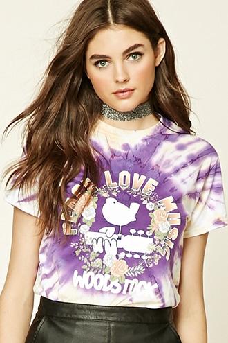Forever21 Women's  Woodstock Tie-dye Music Tee