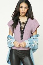 Forever21 Distressed Lace-up Boxy Top