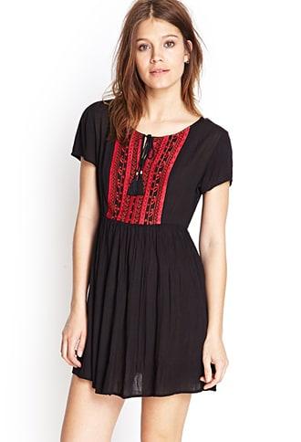 Forever21 Embroidered Gauze Smock Dress