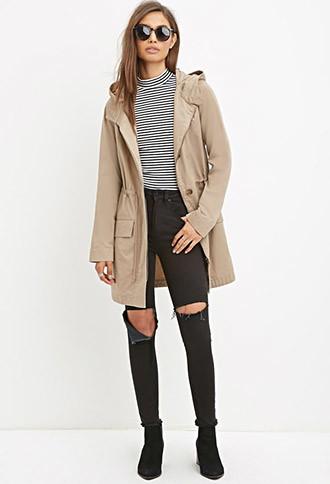 Forever21 Hooded Longline Cotton Jacket