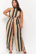 Forever21 Plus Size Striped High-neck Jumpsuit