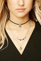 Forever21 Navy & Silver Faux Gem Layered Necklace