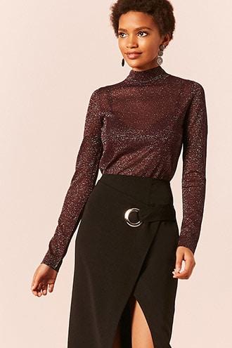 Forever21 Glitter Knit Mock Neck Top