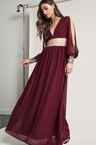 Forever21 Soieblu Metallic Glitter-trim Maxi Dress