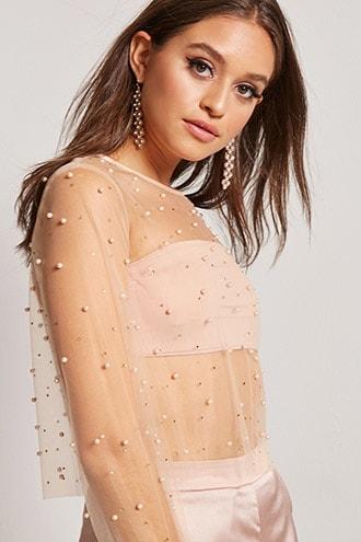 Forever21 Faux Pearl Sheer Mesh Top