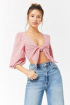 Forever21 Striped Tie-front Crop Top