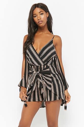 Forever21 Selfie Leslie Striped Open-shoulder Romper