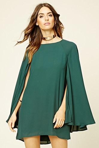 Love21 Women's Hunter Green Contemporary Cape-sleeve Dress