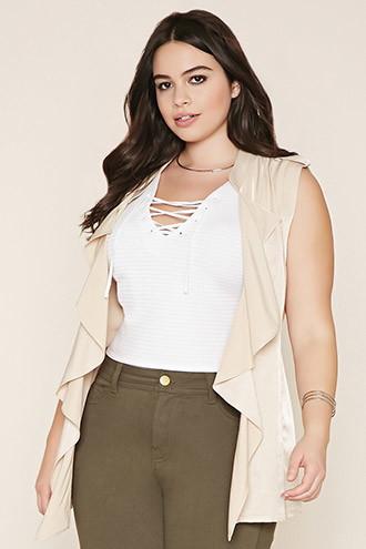 Forever21 Plus Women's  Plus Size Drape-front Belted Vest