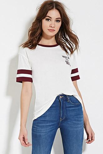 Forever21 Women's  90's Varsity-stripe Tee