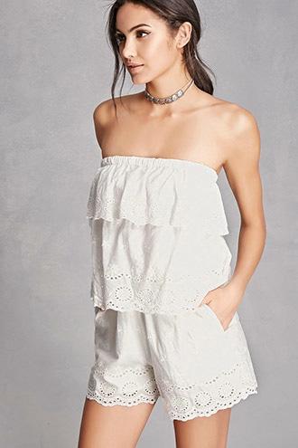 Forever21 Strapless Tiered Eyelet Romper