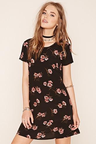 Forever21 Women's  Black & Mauve Floral Shift Dress