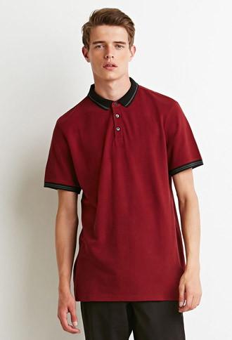 21 Men Men's  Striped-trim Polo (red/charcoal)