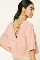 Forever21 Women's  Blush Faux Suede Lace-up Top