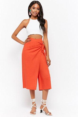 Forever21 Linen-blend Mock Wrap Skort