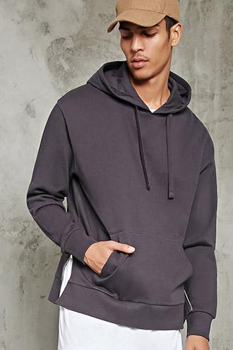 21 Men Men's  Grey Zip-hem Hoodie