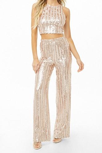 Forever21 Striped Metallic Sequin Wide-leg Pants