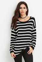 Forever21 Black & Cream Striped Drop-sleeve Sweater