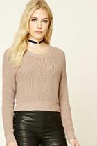 Forever21 Women's  Walnut Cropped Crew Neck Sweater