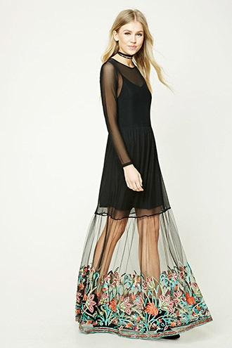 Forever21 Embroidered Mesh Overlay Dress