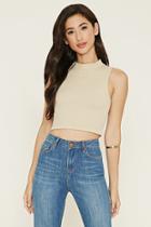 Forever21 Women's  Tan Mock Neck Textured Crop Top