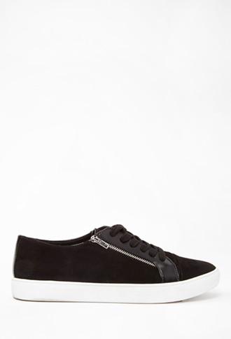 Forever21 Women's  Faux Suede Zippered Sneakers (black)