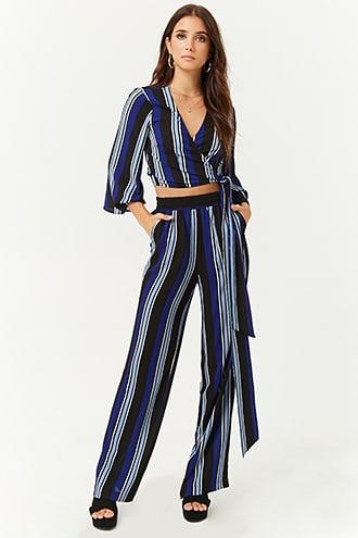 Forever21 Striped Self-tie Surplice Crop Top
