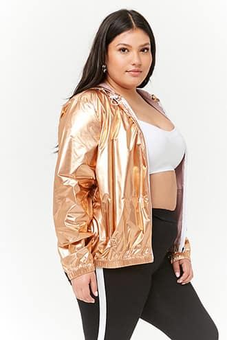 Forever21 Plus Size Metallic Hooded Windbreaker