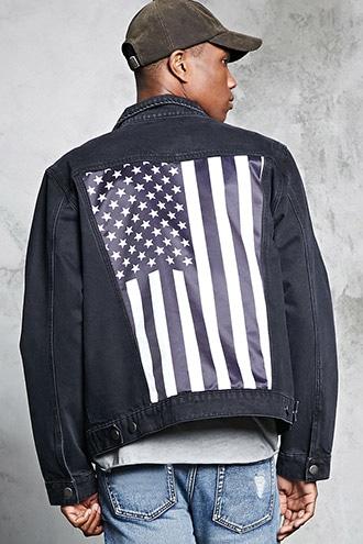 Forever21 Satin Flag Patch Denim Jacket