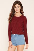 Forever21 Women's  Burgundy Cropped Ribbed Knit Sweater