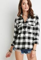 Forever21 Women's  Cream & Black Buffalo Plaid Flannel Shirt