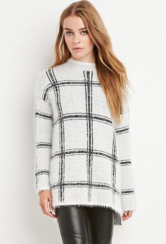 Forever21 Eyelash Knit Plaid Sweater