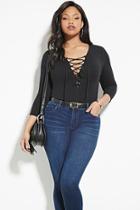 Forever21 Plus Women's  Black Plus Size Lace-up Top