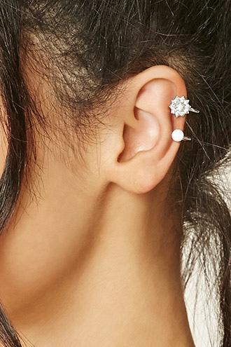 Forever21 Silver & Cream Rhinestone Ear Cuffs
