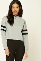 Forever21 Raw-cut Striped Sweatshirt