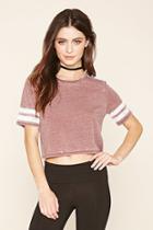 Forever21 Women's  Burgundy Boxy Striped Crop Top