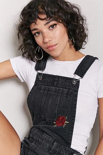 Forever21 Rose Embroidery Overall Shorts