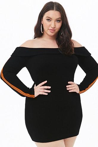 Forever21 Plus Size Ribbed Striped-trim Off-the-shoulder Dress