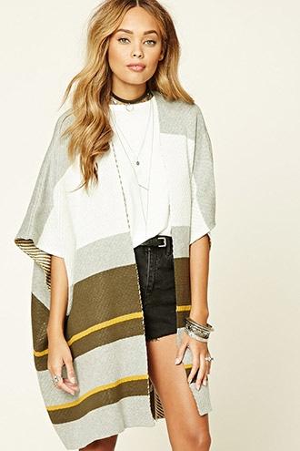 Forever21 Women's  Striped Open-front Cardigan