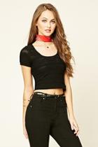 Forever21 Women's  Black & Nude Chevron Knit Crop Top