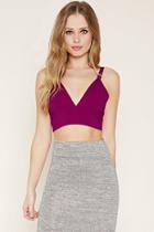 Forever21 Women's  Magenta V-neck Crop Top