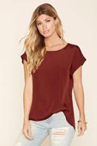 Forever21 Women's  Rust Classic Cuffed-sleeve Top